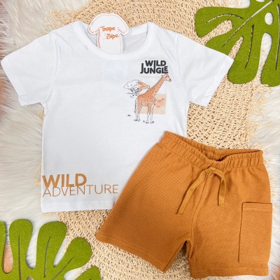 Conj. Camiseta Wild Jungle e Bermuda - Branco e Ferrugem